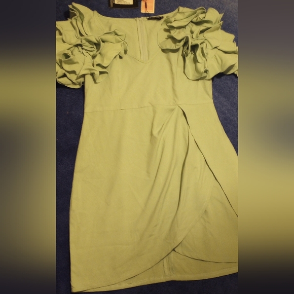 PRETTYLITTLETHINGS, Safe green frill sleeve v-neck bodycon dress, Size 10 - Picture 4 of 7